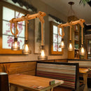 GobekUsa Rustic Wood Pendant Lamp: Linear Restaurant Hanging Island Light with Brown Roped Cage (3/5-Light)