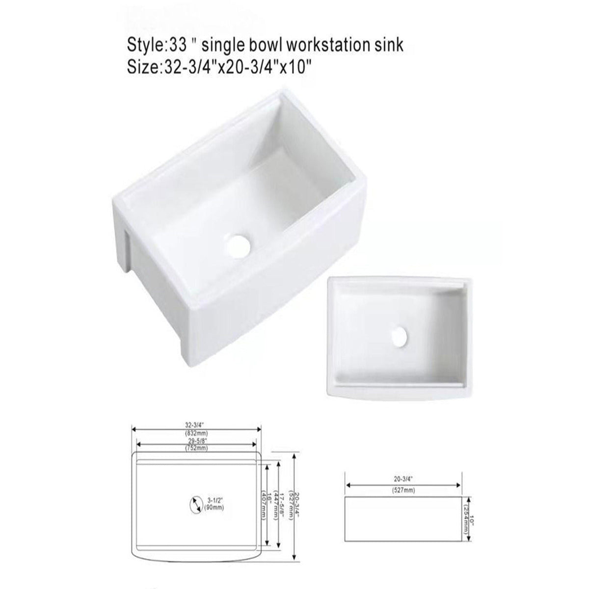 Classic Ceramic Farmhouse Sink Workstation Single Bowl With Durable Finish, photo 10 of 40