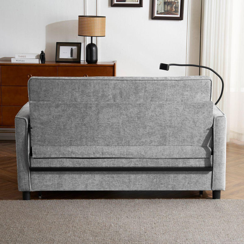 56.9' Loveseat Sofa Pull-out Sofa Bed Sleeper Sofa with a Reversible Backrest Cushion, Side Pockets, Two USB Ports and a Phone Holder for Living Room, Grey
