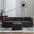87.7" Sectional Sofa Cozy Teddy Fleece Fabric Sectional Sofa Couch with Two USB Ports a Movable Storage Ottoman and Two Lumbar Pillows for Living Room, Gray