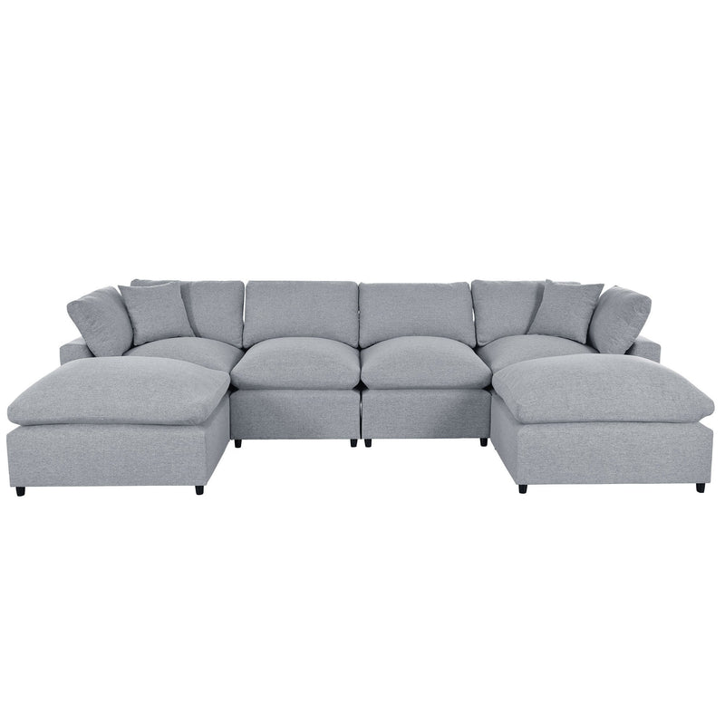 Walker Edison | Linen Modular 134" U-Shape Sectional Sofa with 2 Ottomans