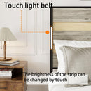 Queen Size Bed Frame with Headboard and 4 Storage Drawers, Queen Bed Frame with Charging Station and LED Lights, Wood Slats, Easy Assembly,No Box Spring Needed,Industrial Gray