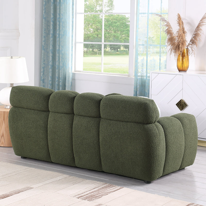 87.4 length, 35.83" deepth, human body structure for USA people, marshmallow sofa,boucle sofa, 3 seater, OLIVE GREEN BOUCLE