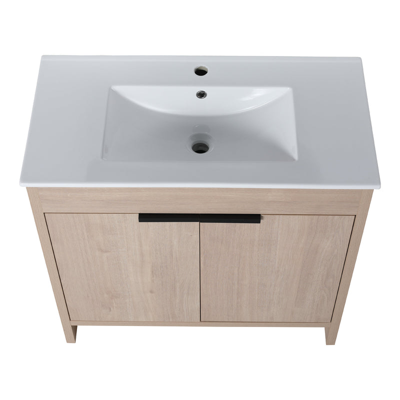 Walker Edison - 36 Inch Freestanding Bathroom Vanity with White Ceramic Sink & 2 Soft-Close Cabinet Doors