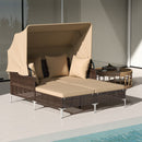 Outdoor Daybed with Retractable Canopy PE Wicker Rattan Patio Lounger