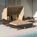 Outdoor Daybed with Retractable Canopy PE Wicker Rattan Patio Lounger by LJGDeals