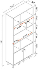 68" Bookcase with 2 Doors, Bookshelf, White