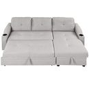80.3" Pull Out Sofa Bed Modern Padded Upholstered Sofa Bed, Linen Fabric 3 Seater Couch with Storage Chaise and Cup Holder, Small Couch for Small Spaces