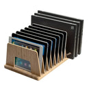 10-Slot Bamboo Desktop Organizer & Tech Hub – Multi-Device Rack for Laptops, Tablets, File Folders, and Mail