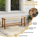 47 Inches Long Teak Wood Patio Bench with Weave Seat and Solid Wood Legs-Natural by LJGDeals