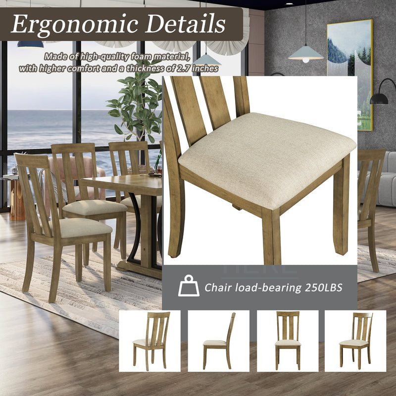 9-Piece Retro Style Dining Table Set 78" Wood Rectangular Table and 8 Dining Chairs for Dining Room (Natural Walnut)