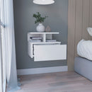 Floating Nightstand Wall Mounted With Single Drawer And 2 Tier Shelf - White by HouseOfZazla