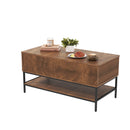 Rectangle Lift Top Coffee Table With Hidden Storage And Lower Shelf - Brown by HouseOfZazla