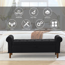 62" Bedroom Tufted Button Storage Bench, Linen Upholstered Ottoman, Window Bench, Rolled Arm Design for Bedroom, Living Room, Foyer (Beige)