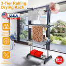 Clothes Drying Rack Rolling Collapsible Laundry Dryer Hanger Stand Rail Shelve_x000B__x000B_Wardrobe Clothing Drying Racks w/ Dual Side Wings