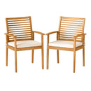 Outdoor Patio Dining Chairs Set of 2 with Removable Padded Cushion and Slatted Backrest-Beige by LJGDeals