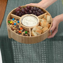 Bamboo Serving Tray & Appetizer Platter - Round Wood Snack Dish for Chips and Dip, Veggies, and Charcuterie by MobilevisionUS