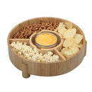 Bamboo Serving Tray & Appetizer Platter - Round Wood Snack Dish for Chips and Dip, Veggies, and Charcuterie by MobilevisionUS