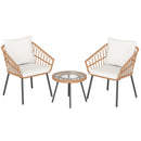 3 Piece Patio Bistro Set with Heavy Duty Metal Frame-Beige