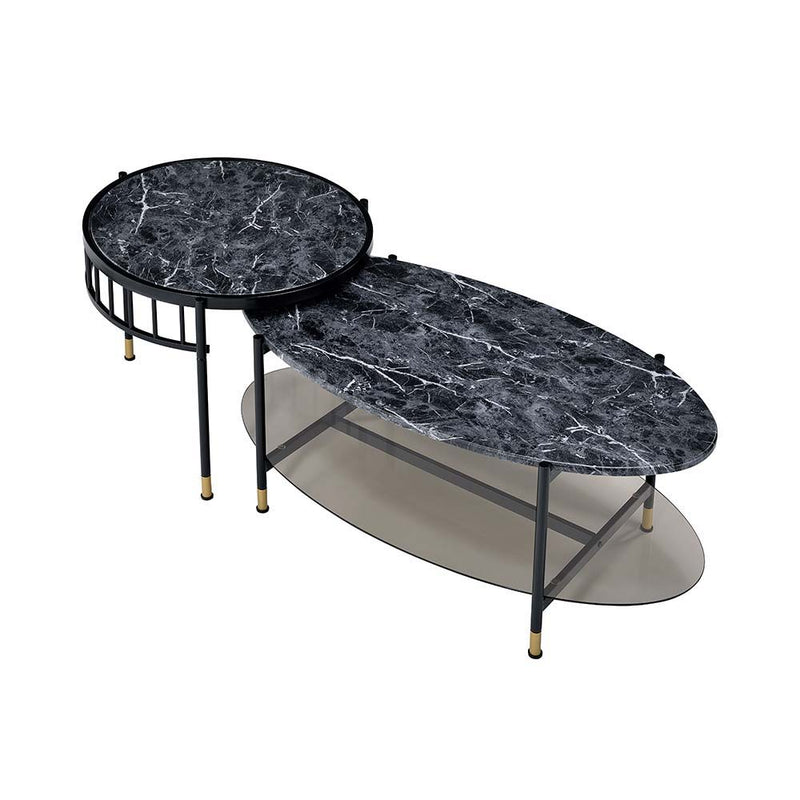 Silas - Nesting Coffee Table Set - Faux Marble Top & Black, photo 3 of 6