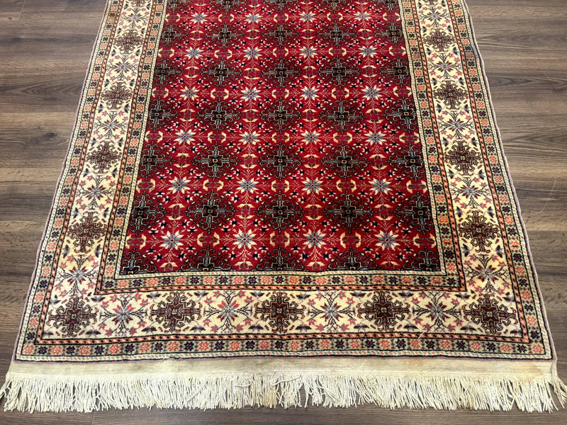 Turkish Sivas Rug 4x6, Red and Cream, Allover Design, Handmade Vintage