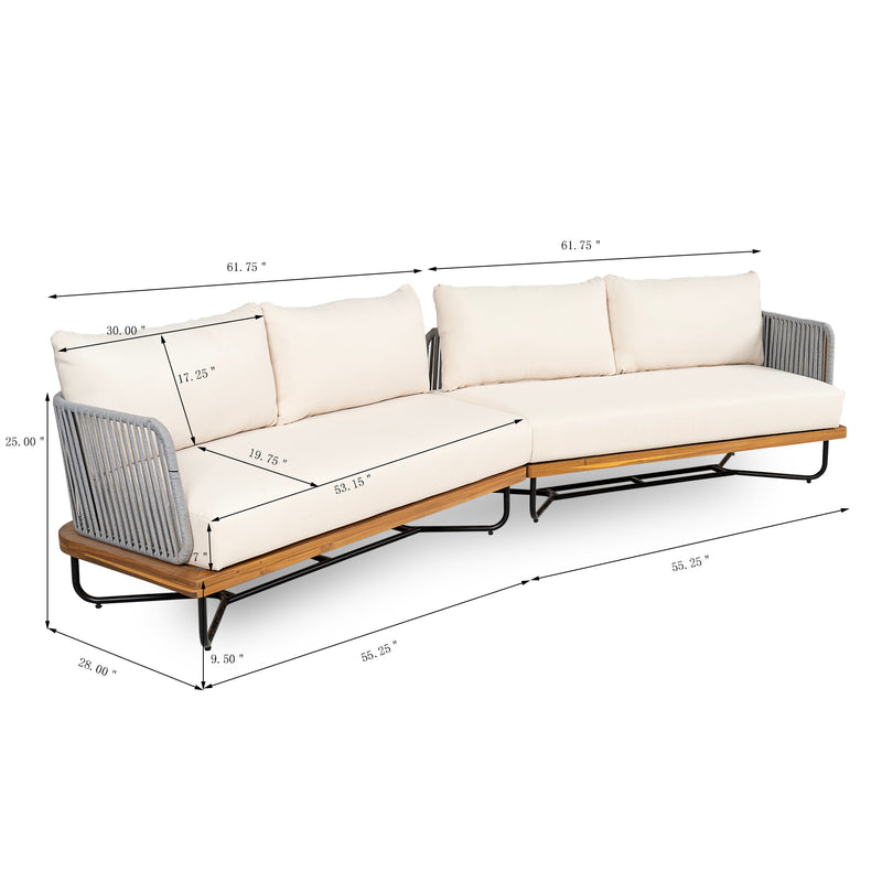 Lucca Outdoor Acacia Wood Rope Woven Sofa Sectional Set, photo 4 of 9
