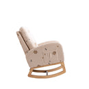 26.8"W Modern Rocking Chair for Nursery, Mid Century Accent Rocker Armchair With Side Pocket, Upholstered High Back Wooden Rocking Chair for Living Room Baby Kids Room Bedroom, Beige Boucle