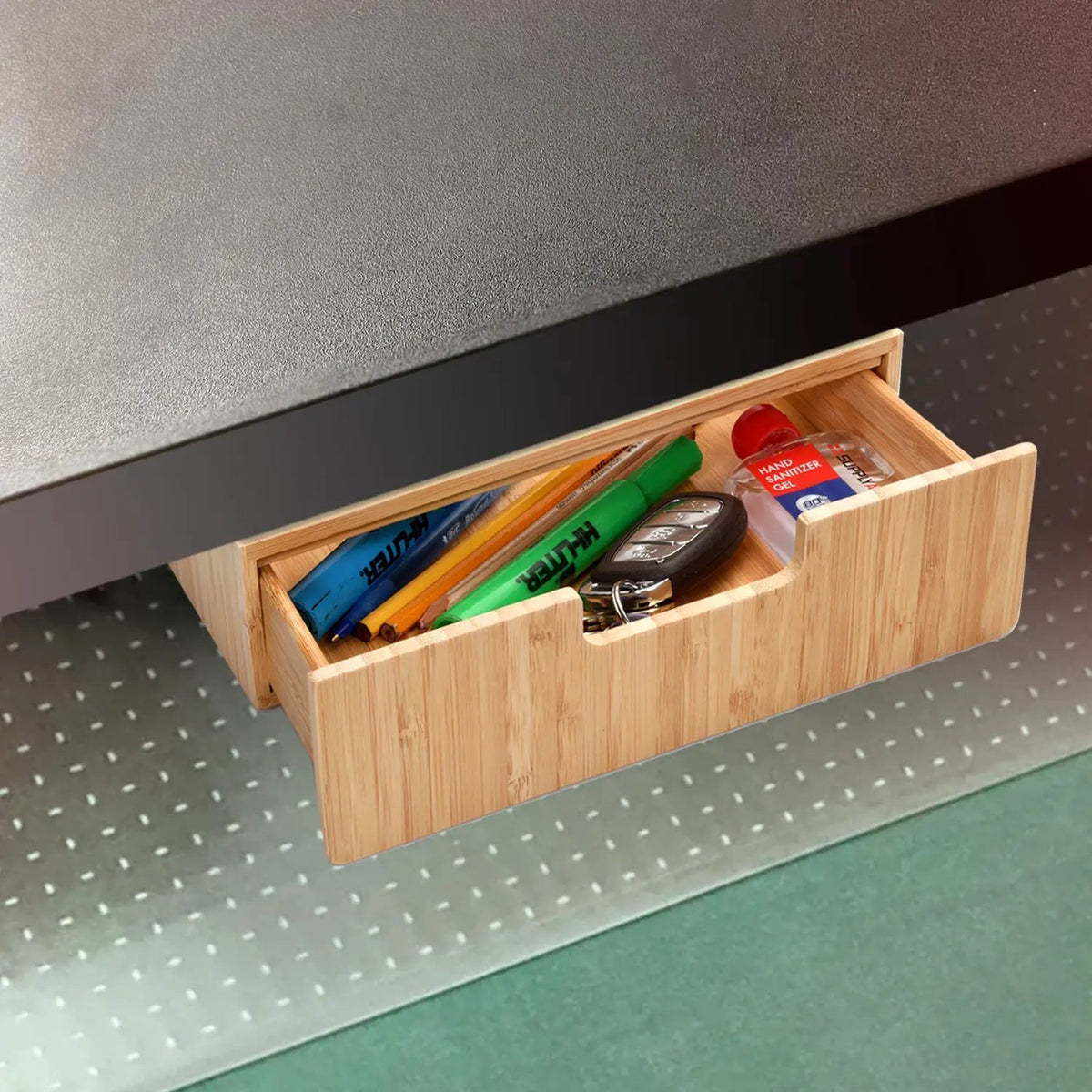 Under-Desk Bamboo Storage Drawer – Mountable Hidden Office Organizer, photo 4 of 5