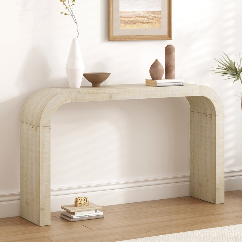 Mirod 52' Wood Console Table with Curved Edge, Natural Texture, Perfect for Entryways and Living Rooms