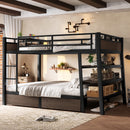 Full Size Metal Bunk Bed with Storage Shelves and USB Power Strip