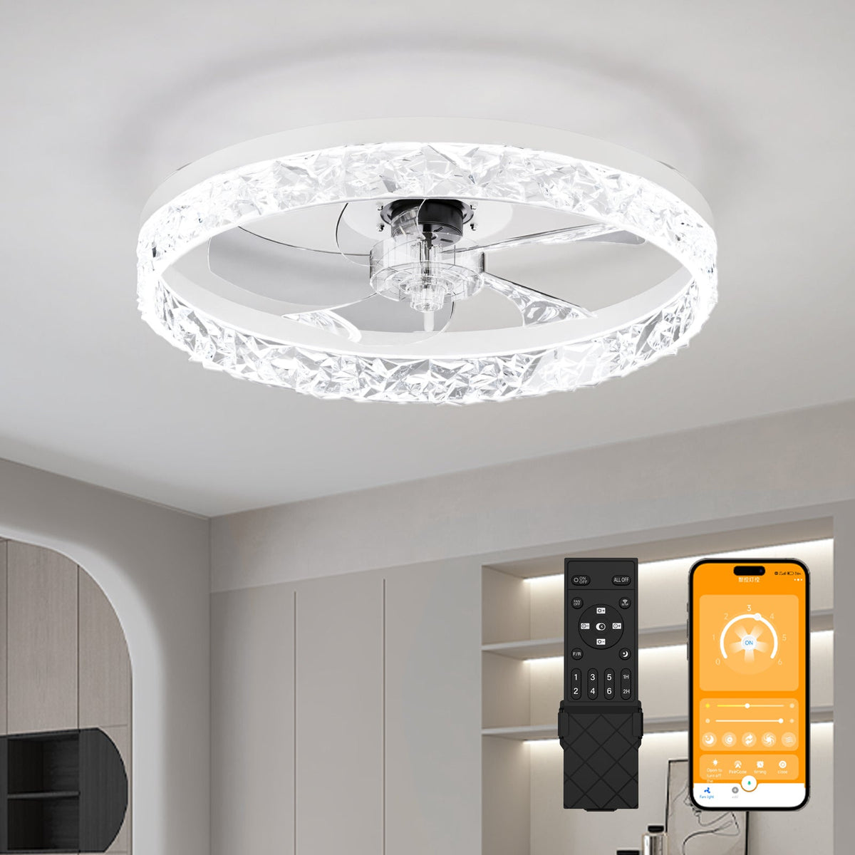 19.7" Ceiling Fan with Dimmable LED Light and Remote & App Control, photo 2 of 10