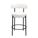 Modern Sherpa Counter Height Stools, Uphsoltered Seat Height Barstools With Brushed Brass Metal Legs Round Low Back Kitchen Stools With Footrest For Dining Room (Set of 2)