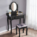 Wooden Vanity Makeup Set with Cushioned Stool and Oval Rotating Mirror by LJGDeals