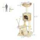 45" Cat Tree for Indoor Cats, Cat Tree Tower with Scratching Posts, Ramp, Condo, Toy Balls, Platforms, Bed, Ramp, Beige