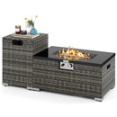 2-Piece Outdoor Rattan Fire Table Set 32 Inch Rectangle Gas Firepit with Tank Cover by LJGDeals