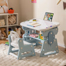 Height Adjustable Kids Table and Chair Set with Tiltable Whiteboard and Concave Shelf by LJGDeals