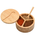 Eco-Friendly Bamboo Salt & Spice Cellar with Integrated Spoon – 1, 2, or 3 Compartments by MobilevisionUS