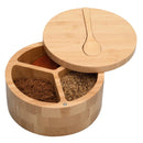 Eco-Friendly Bamboo Salt & Spice Cellar with Integrated Spoon – 1, 2, or 3 Compartments by MobilevisionUS