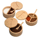 Eco-Friendly Bamboo Salt & Spice Cellar with Integrated Spoon – 1, 2, or 3 Compartments by MobilevisionUS