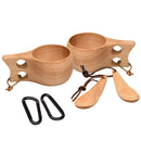 Premium Wooden Kuksa Cup Camping Set (Pack of 2) with Spoons & Clips by MobilevisionUS