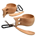 Premium Wooden Kuksa Cup Camping Set (Pack of 2) with Spoons & Clips by MobilevisionUS