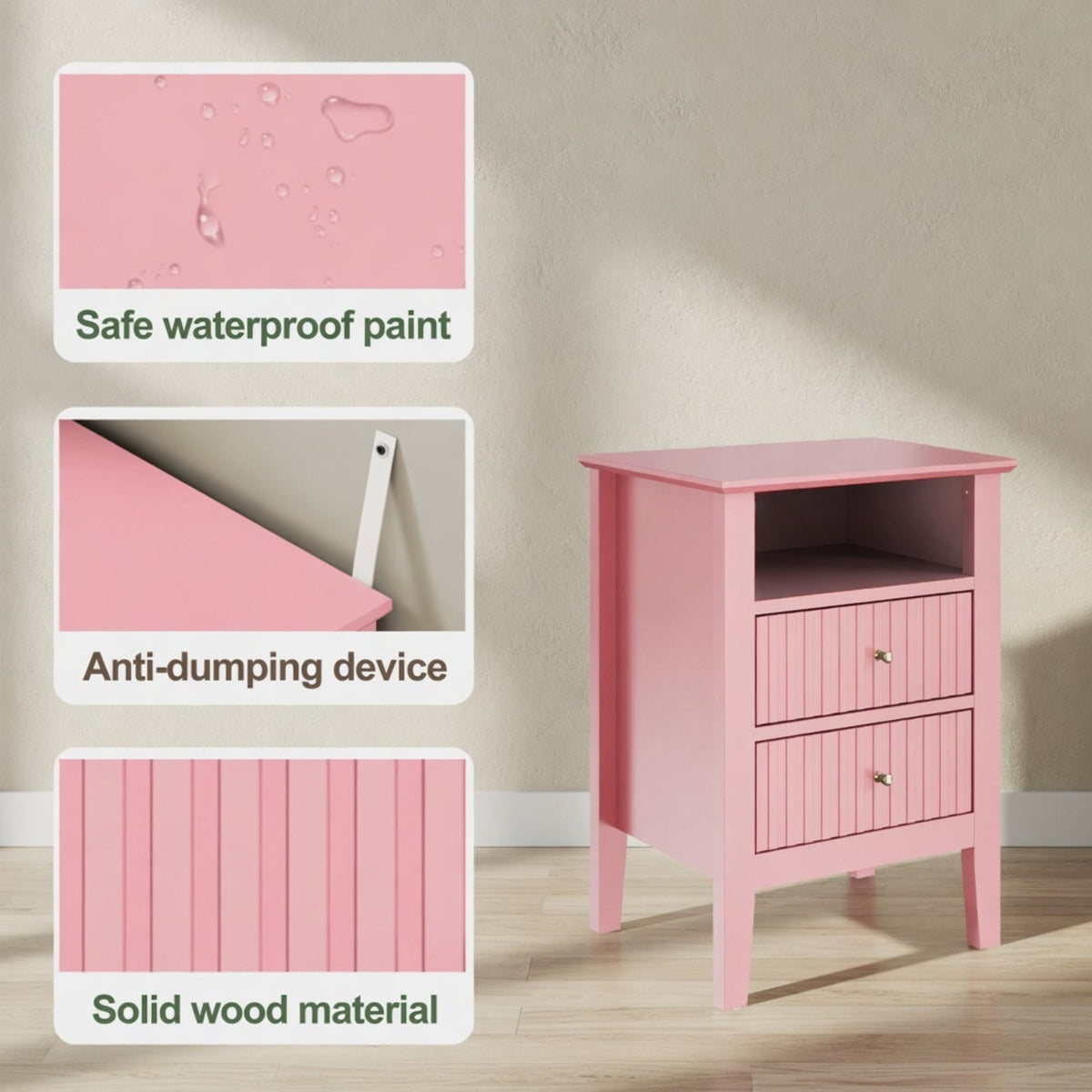 Fluted Nightstand With 2 Drawers, photo 27 of 40
