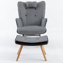 35.5 inch Rocking Chair with Footrest, Soft Houndstooth Fabric Leather Fabric Rocking Chair for Nursery, Comfy Wingback Glider Rocker with Safe Solid Wood Base for Living Room Bedroom Balcony (black)