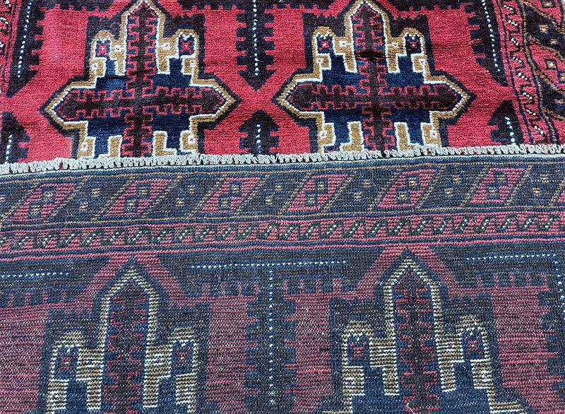 3X5 Vintage Handmade Tribal Wool Rug Balouchi Rug Afghan Rug Red Beige Blue Nice