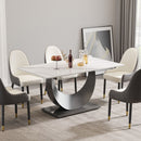 63" Modern Artificial Stone Crescent-Shaped Metal Legs, Can Accommodate 6-8 People - White / Black by HouseOfZazla