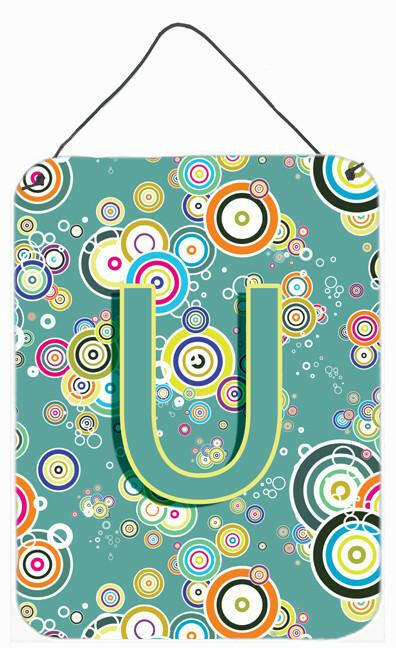 Letter U Circle Circle Teal Initial Alphabet Wall or Door Hanging Prints CJ2015-UDS1216