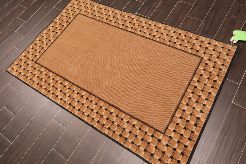 3'6" x 5'6" Basketweave 100% wool Contemporary Oriental Area rug Tan