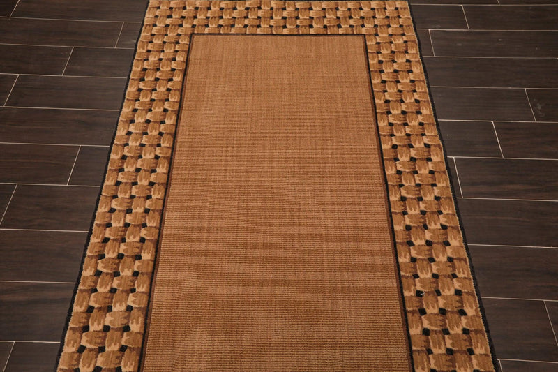 3'6" x 5'6" Basketweave 100% wool Contemporary Oriental Area rug Tan