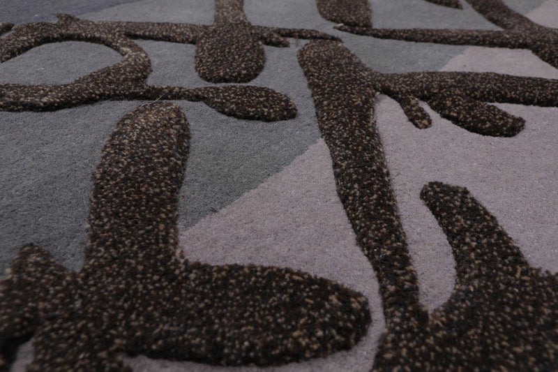 4'8" x 6’8" Handmade High Low Pile 100% Wool Area rug Modern Gray