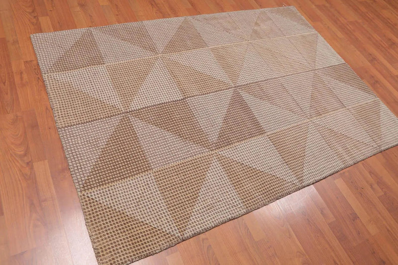 4'7x6'8 Hand Tufted Wool Loop N Cut PileGeometric Pattern Oriental Area Rug Beige, Brown Color